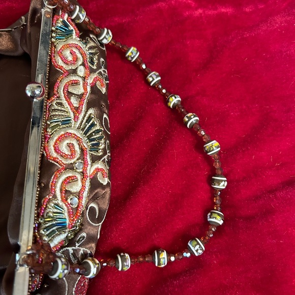 🍓VTG Y2K BOHO BROWN BEADED CLUTCH - Picture 2 of 5